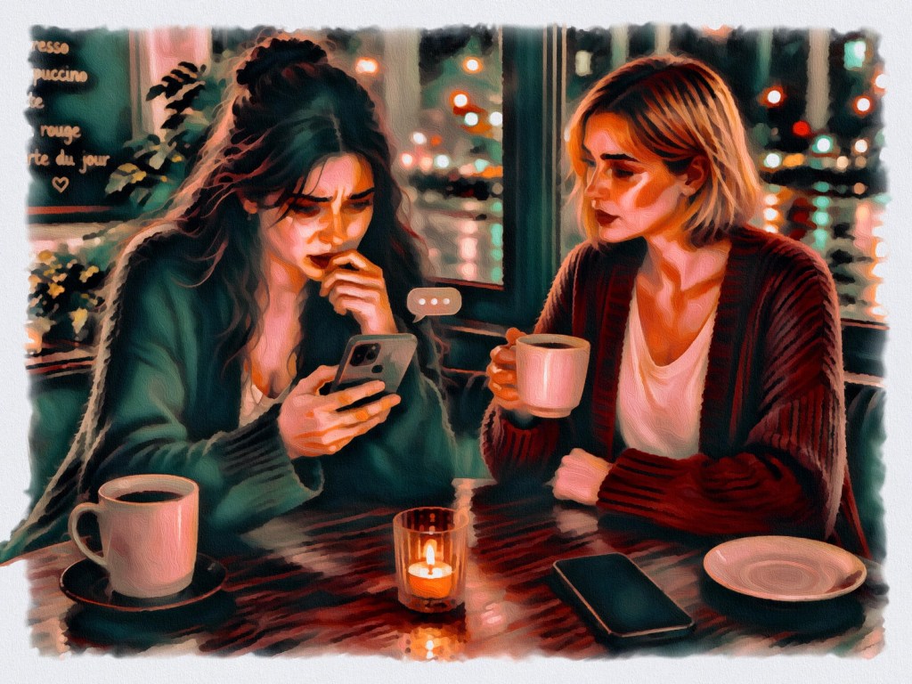 Woman holding her phone waiting for a response
